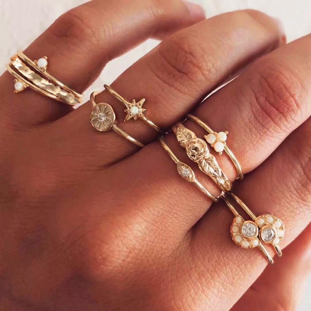 

Flower Bead Vintage Women's Ring Set, Gold, 455190