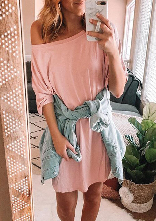 

Solid One Shoulder Mini Dress - Pink, 455200