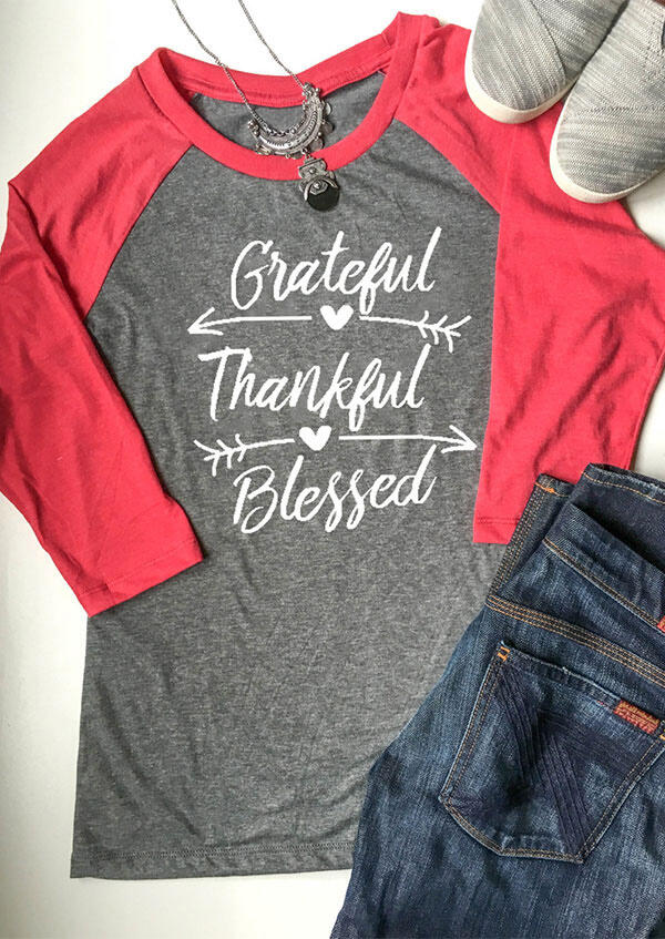 

Grateful Thankful Blessed Baseball T-Shirt, Gray, 159179