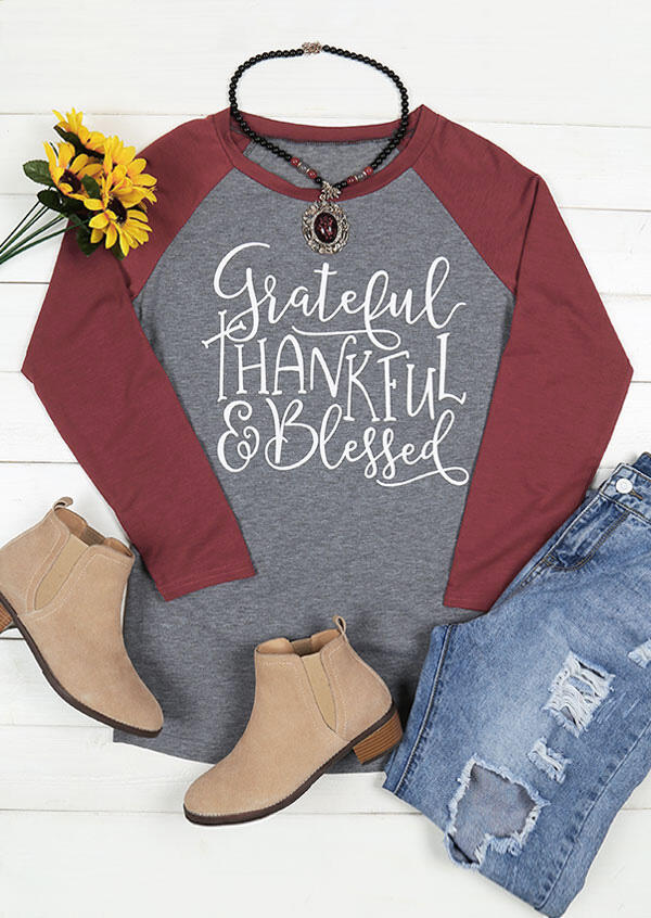 

Grateful Thankful & Blessed Baseball T-Shirt, Gray, 160938