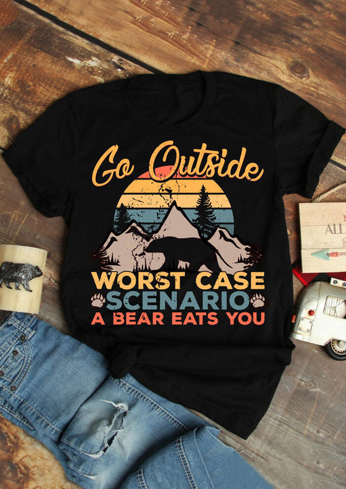 

Tees T-shirts Go Outside O-Neck T-Shirt Tee - Black. Size