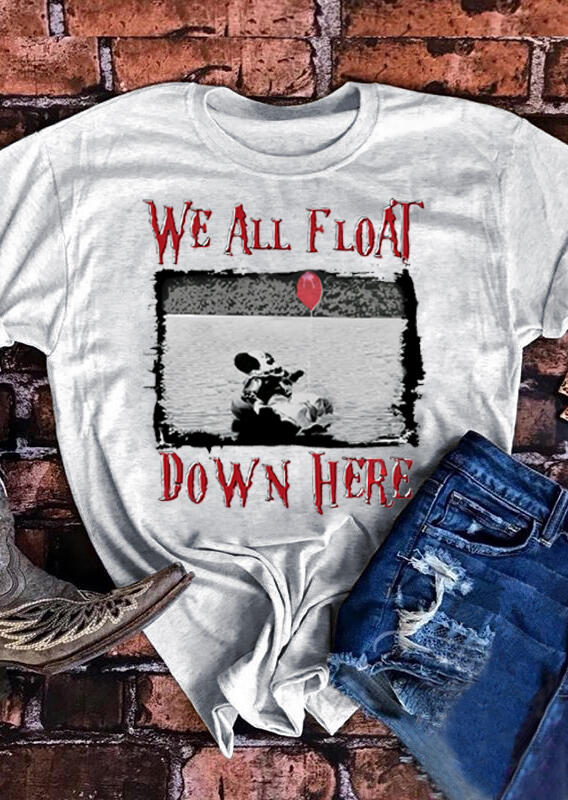 

Tees T-shirts We All Float Down Here T-Shirt Tee - Light Grey. Size
