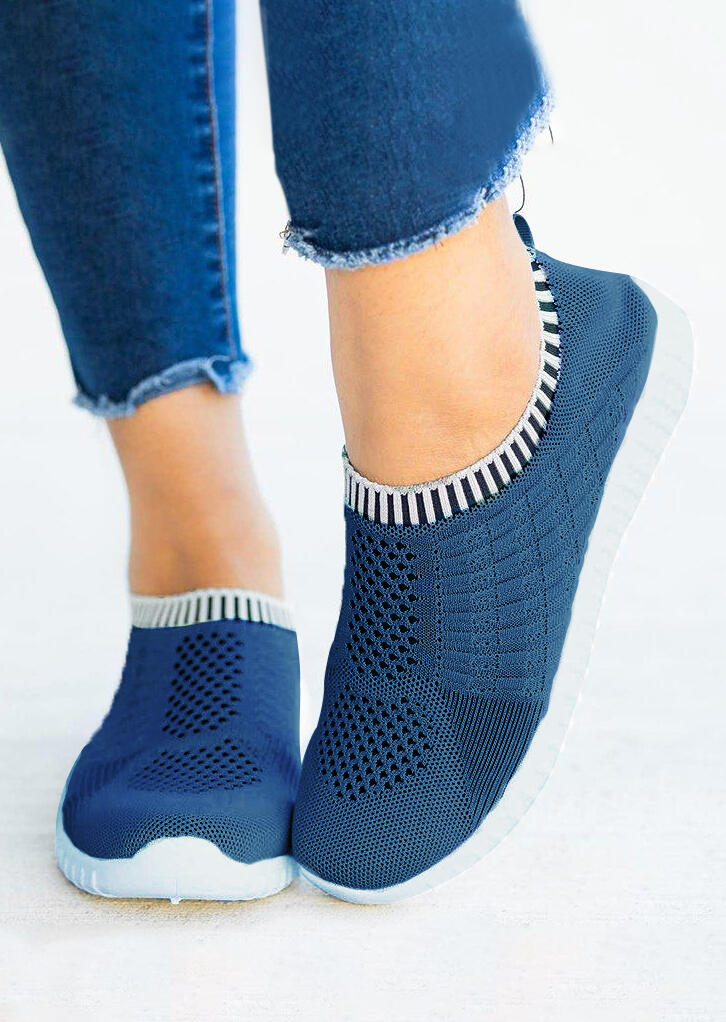 

Striped Elastic Band Slip-On Round Toe Sneakers - Blue, 455220