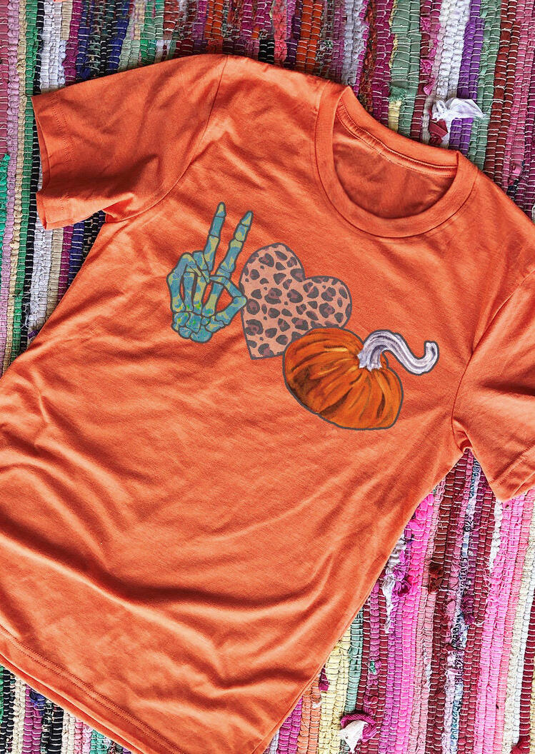 

Tees T-shirts Victory Gesture Leopard Printed Heart Pumpkin T-Shirt Tee - Orange. Size