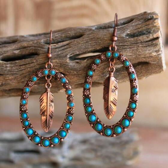 

Earrings Oval Turquoise Feather Vintage Earrings. Size, Rose gold