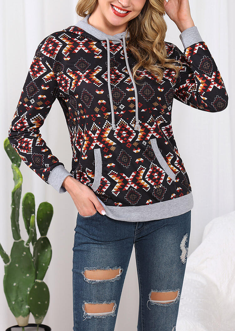 

Hoodies & Sweatshirts Geometric Printed Pocket Hoodie - Black. Size
