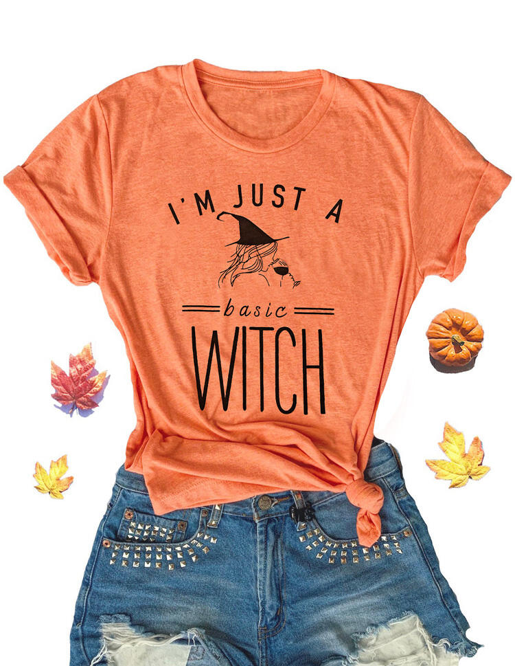 

Halloween I' Just A Basic Witch T-Shirt Tee - Orange, 455348