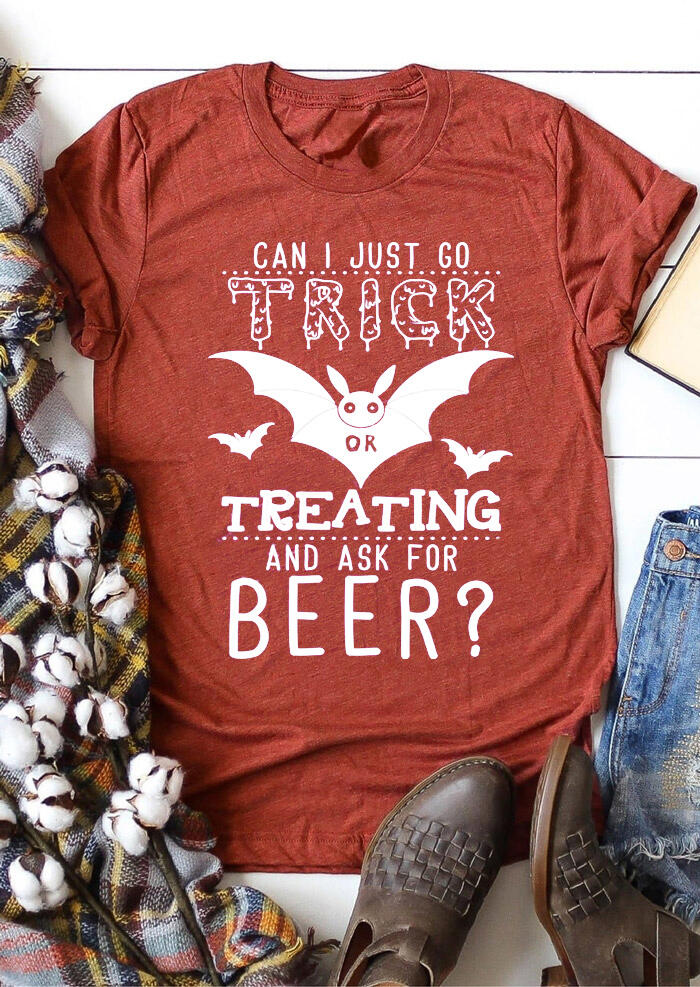 

Halloween Bat Trick Or Beer T-Shirt Tee - Brick Red, 455357