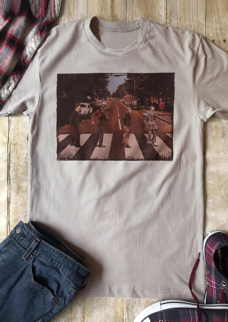 

Tees T-shirts Halloween Horror Movie Printed T-Shirt Tee - Light Grey. Size