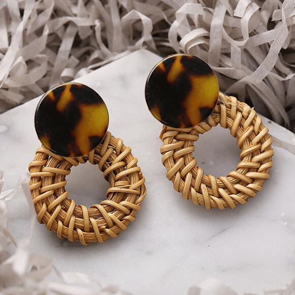 

Earrings Acrylic Wooden Woven Vintage Earrings. Size, #1