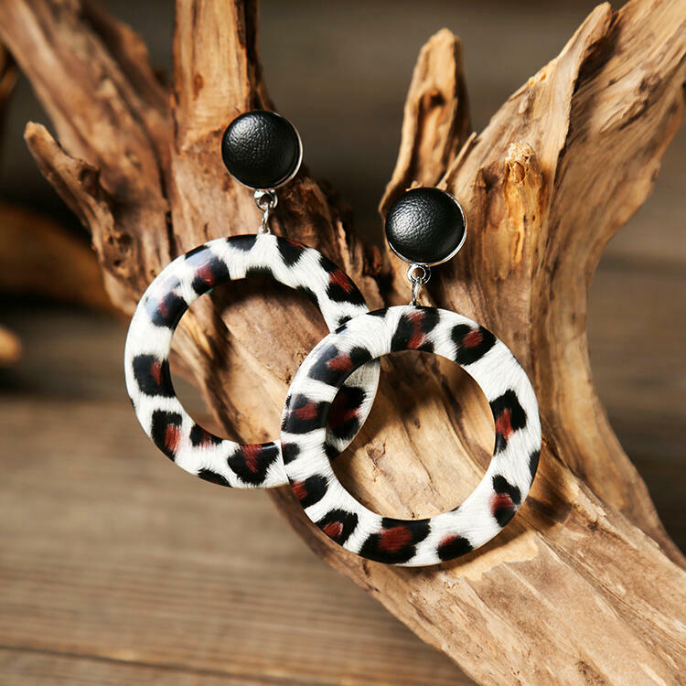 

Leopard Printed Leather Women's Earrings, 455318