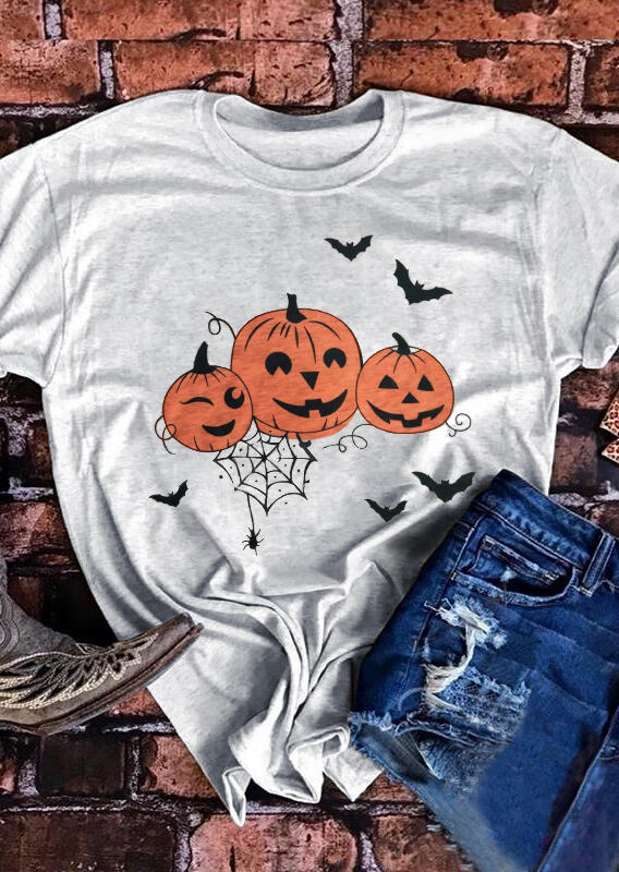 

Tees T-shirts Pumpkin Face Bat T-Shirt Tee - Light Grey. Size