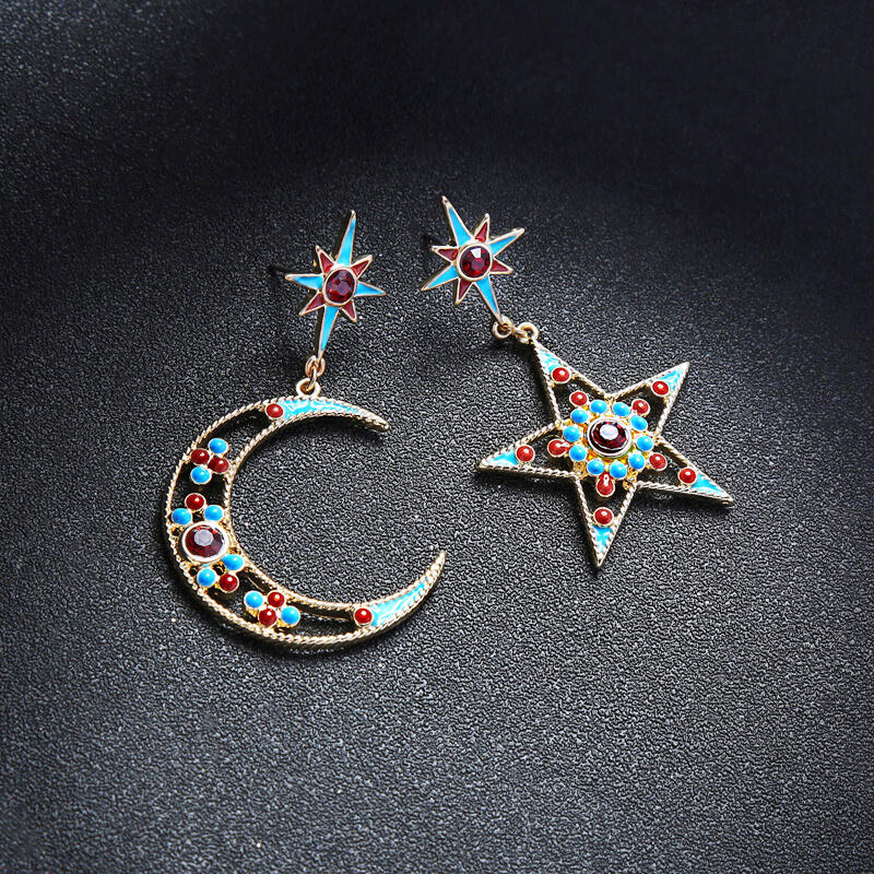 

Moon and Star Rhinestone Women's Earrings, #1, 455421