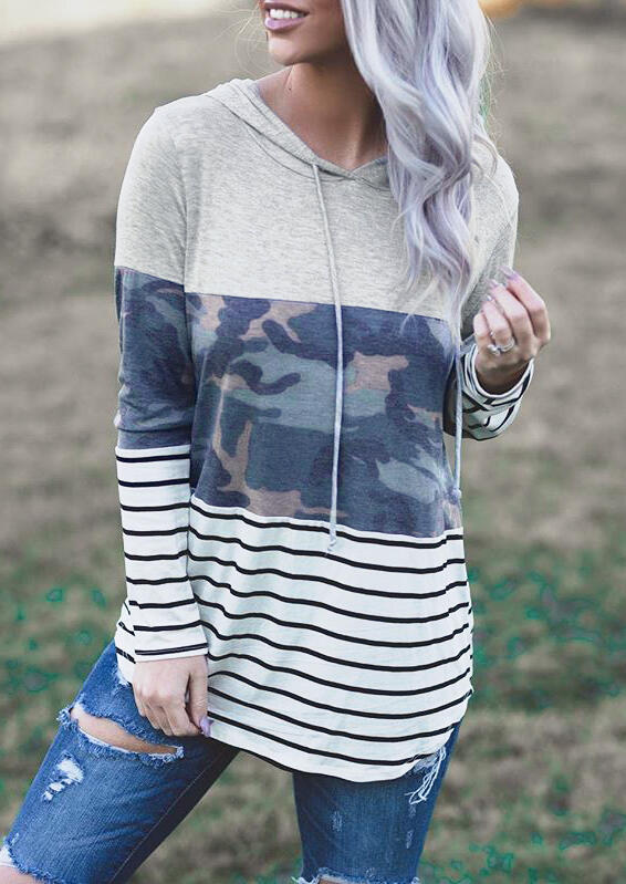 

Hoodies & Sweatshirts Camouflage Striped Printed Hoodie - Gray. Size: S,M,,XL