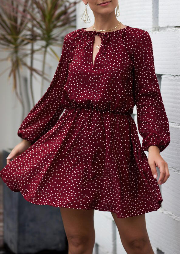 

Mini Dresses Polka Dot Hollow Out Mini Dress without Necklace - Red. Size