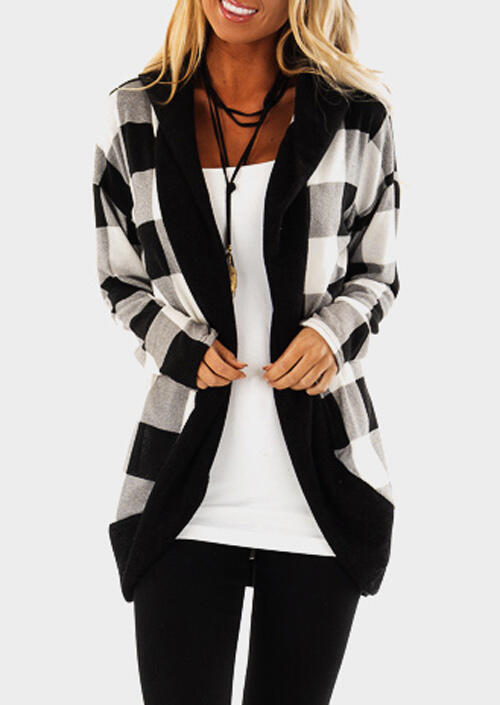 Cardigans Plaid Splicing Long Sleeve Cardigan without Necklace in Plaid. Size: S,M,XL