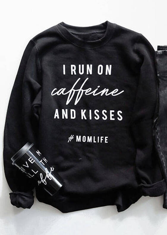 

Sweatshirts I Run On Caffeine And Kisses Sweatshirt in Black. Size