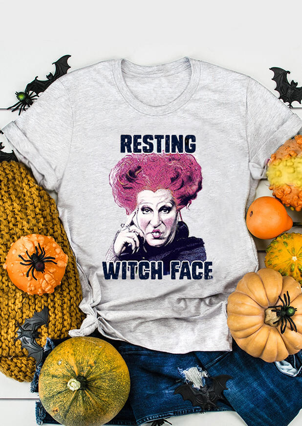 

Tees T-shirts Halloween Resting Witch Face T-Shirt Tee - Light Grey. Size: ,M