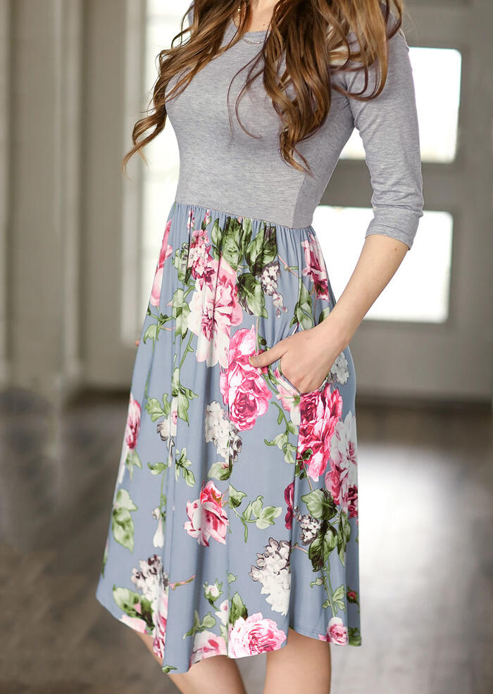 

Casual Dresses Floral Splicing Ruffled Casual Dress - Gray. Size