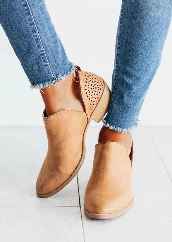 

Solid Hollow Out Pointed Toe Ankle Boots - Light Brown, 455473