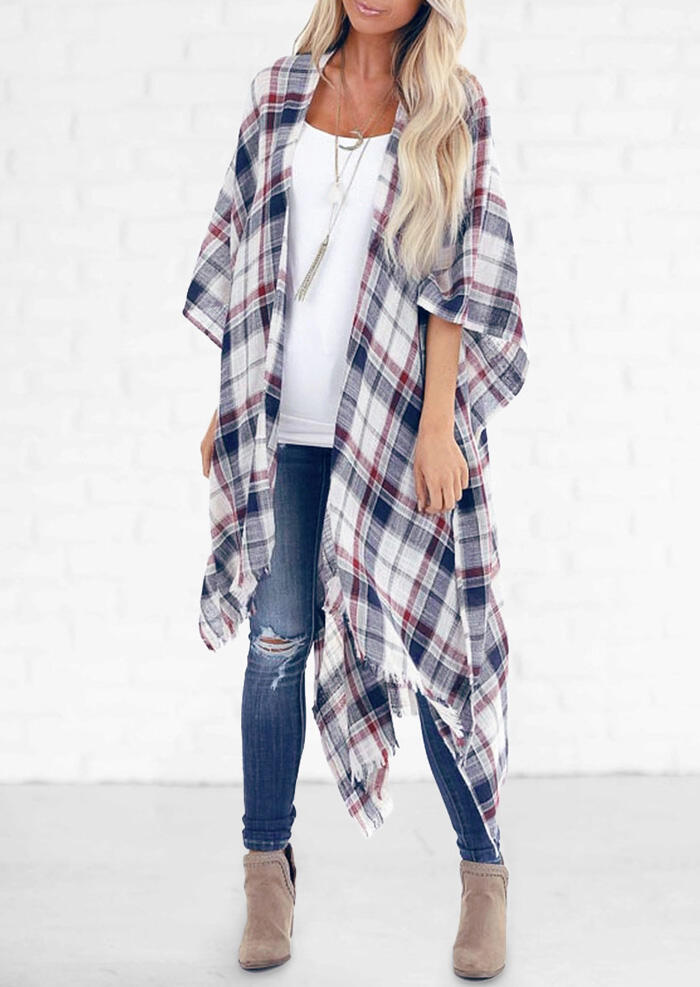 

Cardigans Colorful Plaid Asymmetric Cardigan without Necklace. Size: ,M