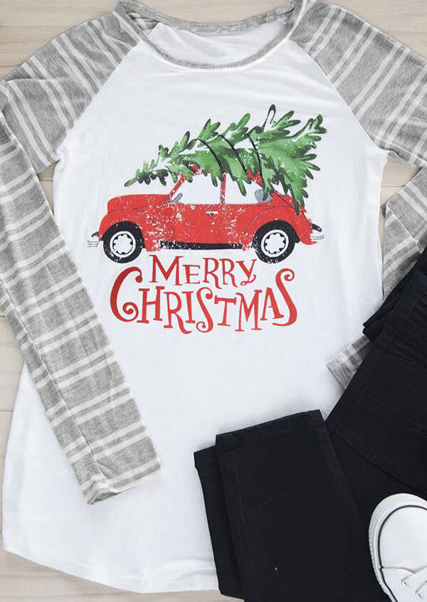 

Tees T-shirts Merry Christmas O-Neck Baseball T-Shirt in White. Size: S,M,,XL