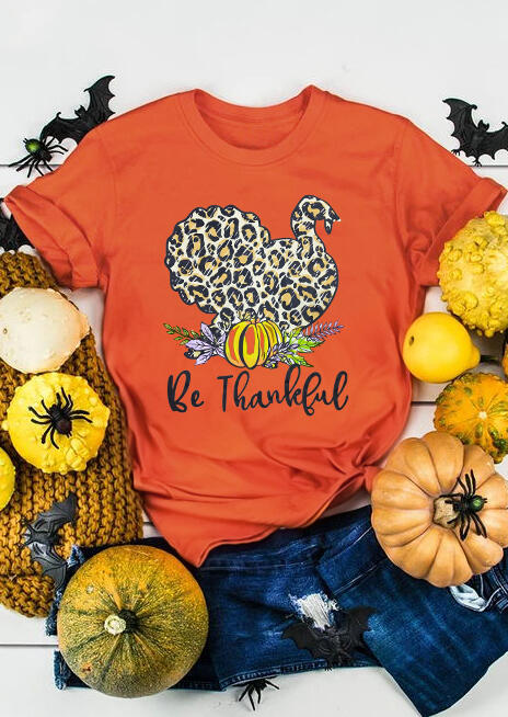 

Leopard Printed Turkey Be Thankful T-Shirt Tee - Brilliant Orange, 455550