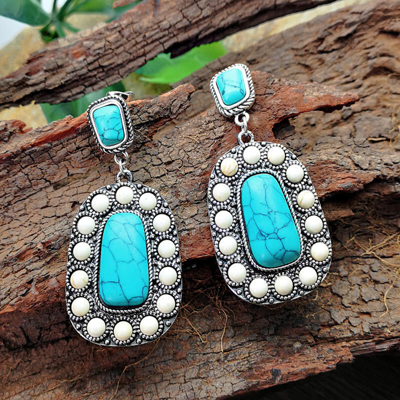 

Bohemian Turquoise Drop Vintage Earrings, Silver, 455581
