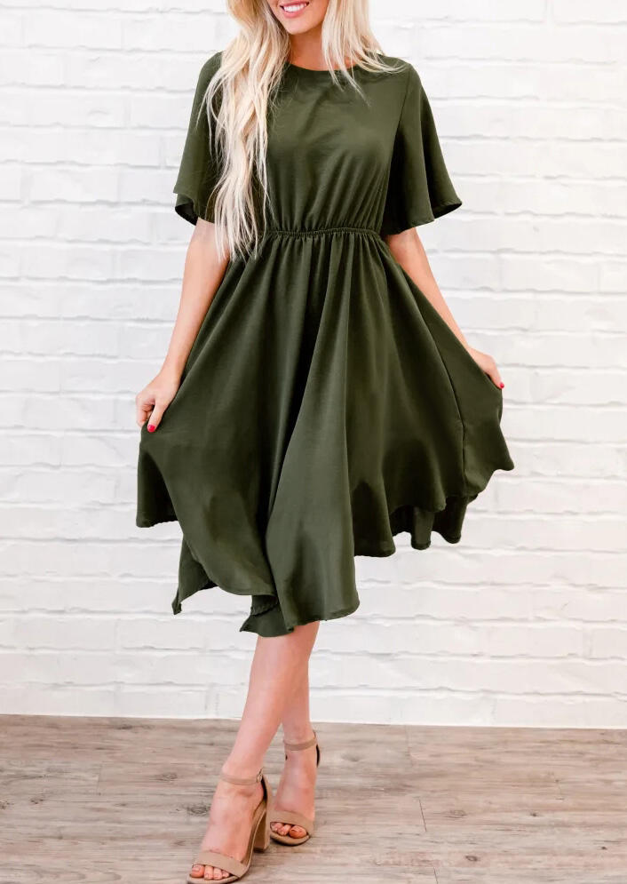 

Solid Irregular Casual Dress - Army Green, 455584