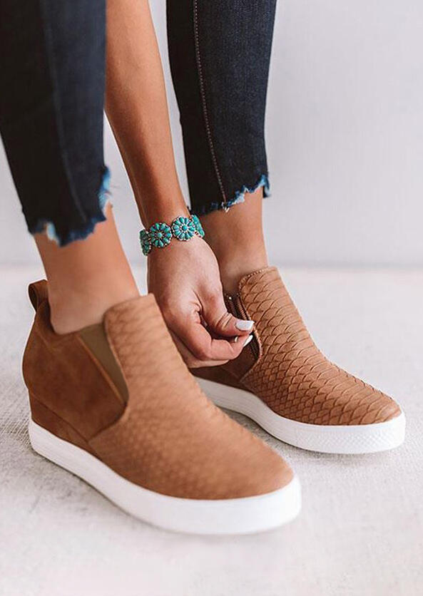 

Daily Comfort Zipper Wedge Sneakers - Light Brown, 455623