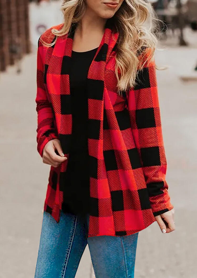 

Red Black Plaid Splicing Elbow Patch Cardiga for Women