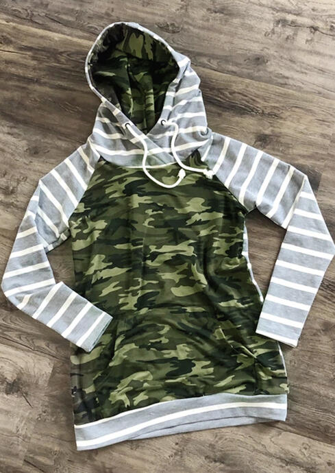 

Camouflage Striped Printed Pocket Hoodie, 455640