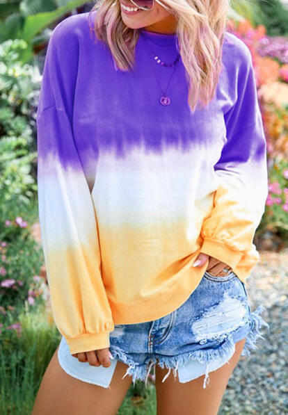 

Gradient Color Long Sleeve Blouse without Necklace - Purple, 455697