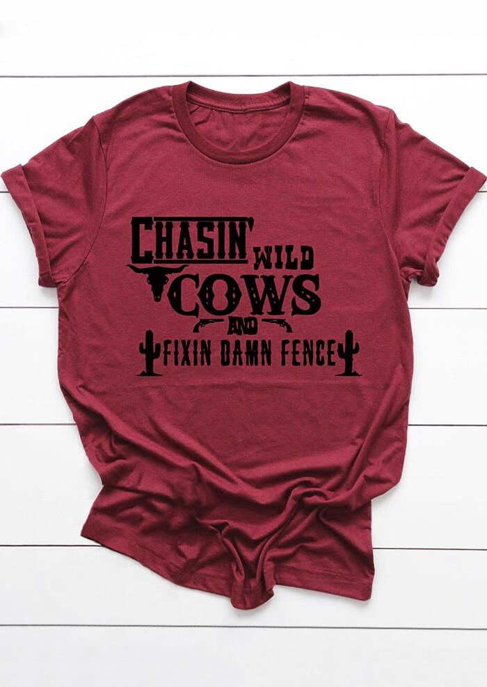 

Chasin' Wild Cows T-Shirt Tee - Burgundy, 455707