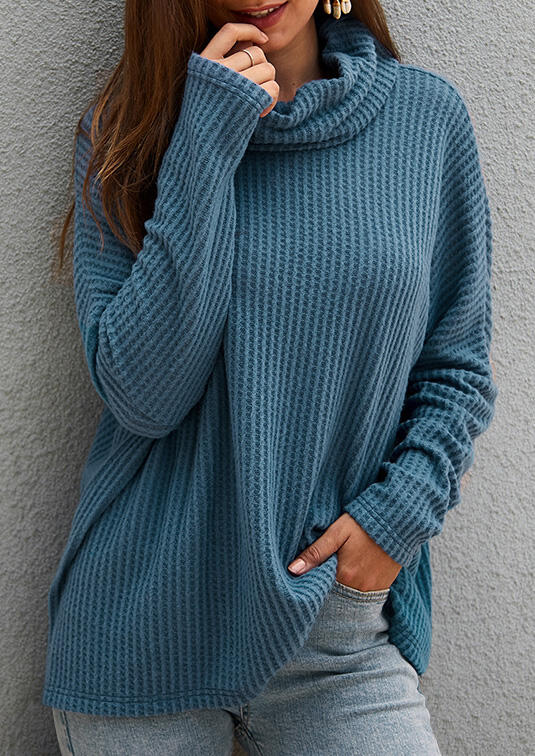 

Blouses Solid Cowl Neck Long Sleeve Blouse - Blue. Size
