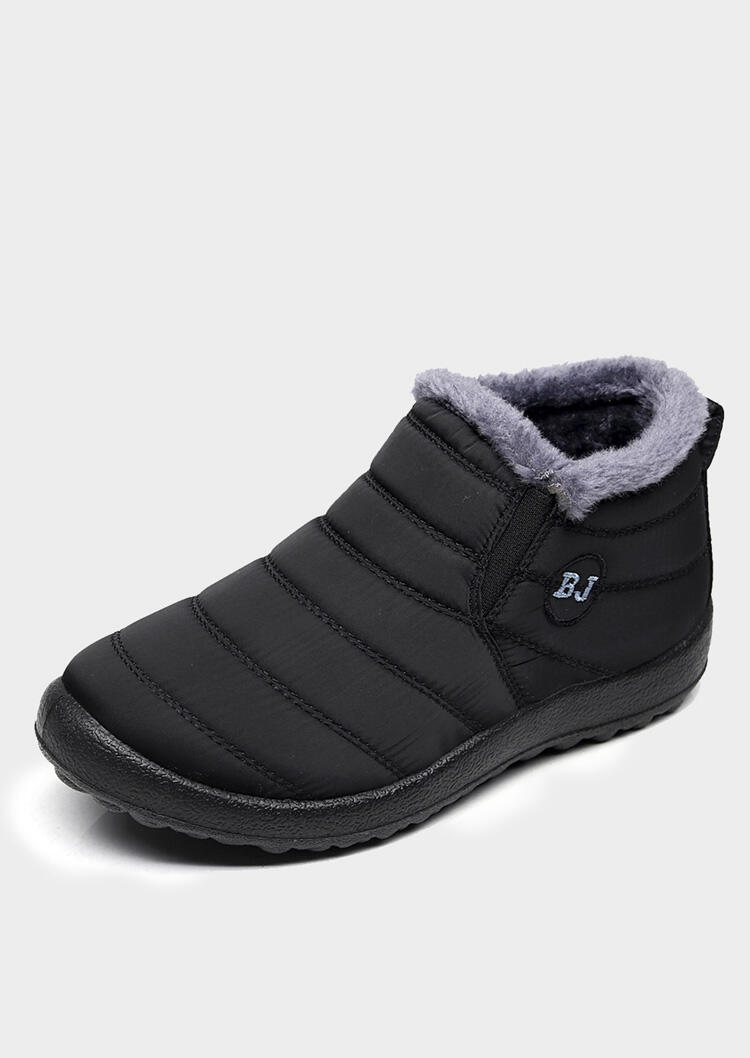 

Winter Waterproof Solid Round Toe Flat Warm Ankle Boots, Black;gray, 455750