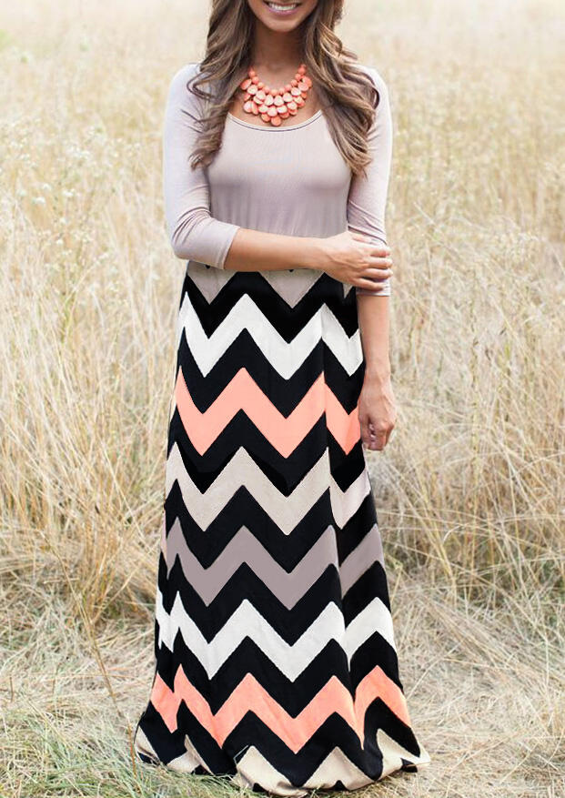

Zigzag Splicing Maxi Dress without Necklace - Gray, 455693