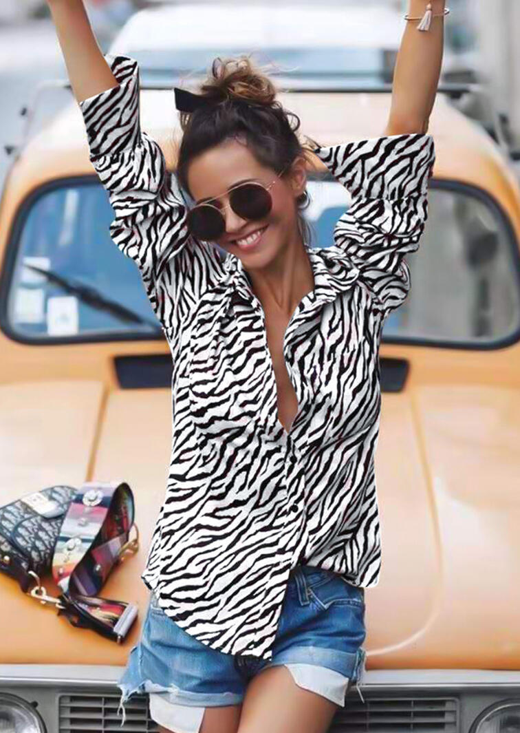 

Shirts Zebra Printed Button Long Sleeve Shirt - White. Size