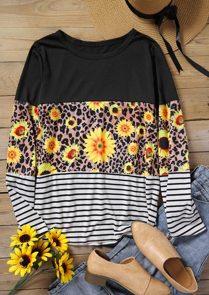 

Tees T-shirts Sunflower Striped Splicing T-Shirt Tee - Black. Size: M,,XL