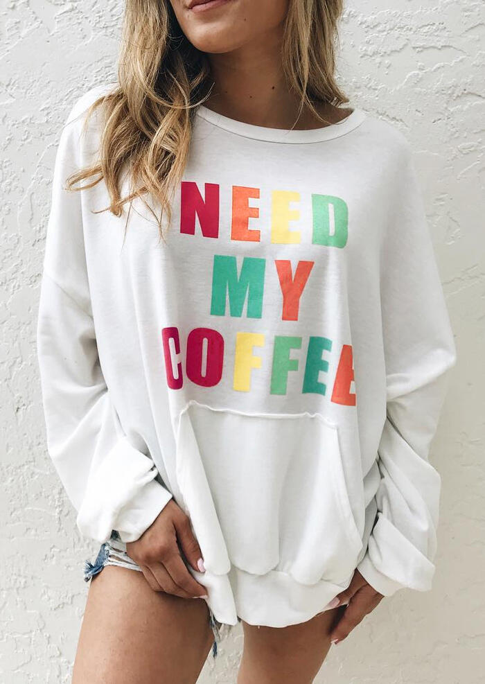 

Hoodies & Sweatshirts Need My Coffee Kangaroo Pocket Sweatshirt - White. Size