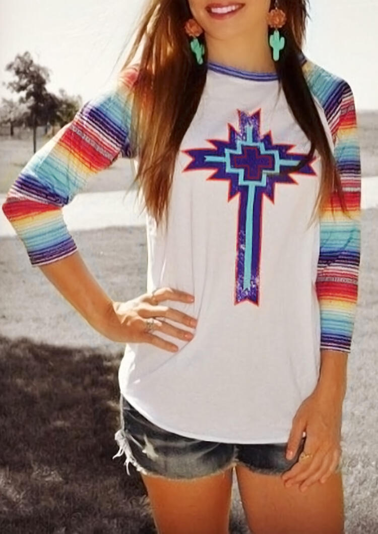 

Tees T-shirts Colorful Striped O-Neck T-Shirt Tee - White. Size