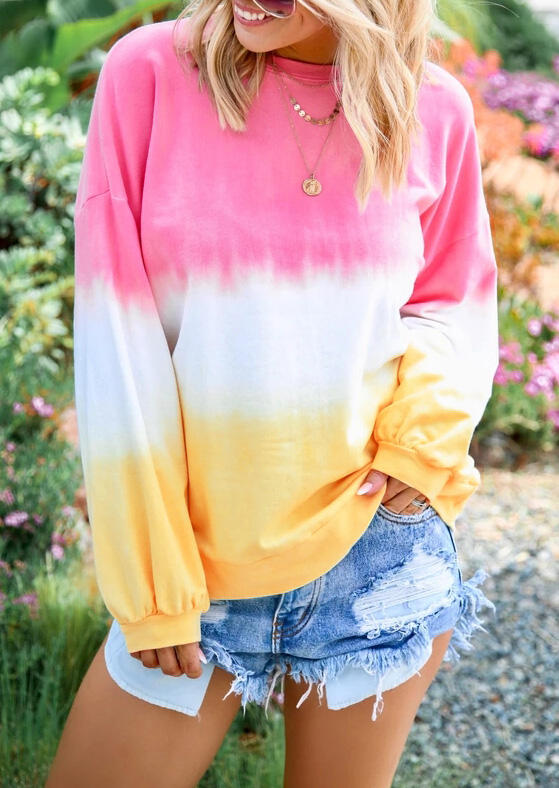 Gradient Color Long Sleeve Blouse without Necklace