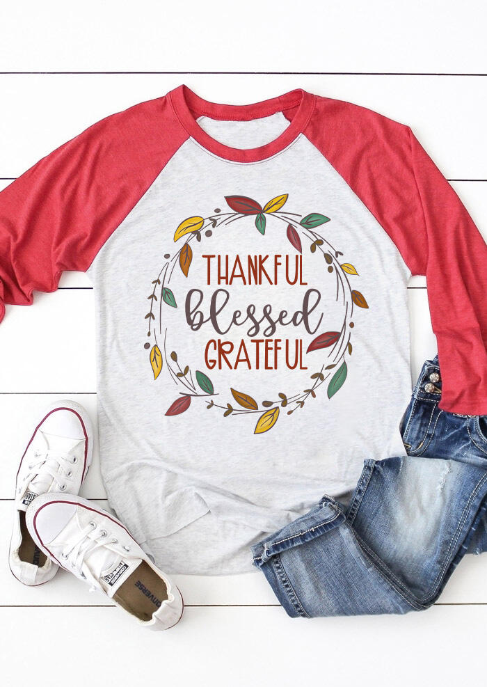 

Thankful Blessed Grateful T-Shirt Tee - Gray, 455785