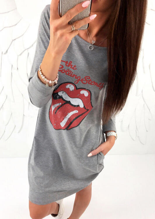 

The Rolling Stones Lips Mini Dress without Necklace - Gray, 455787
