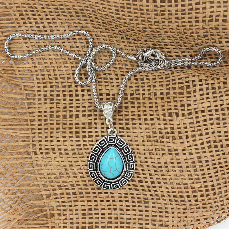 

Vintage Turquoise Water Drop Pendant Necklace, Silver, 455816