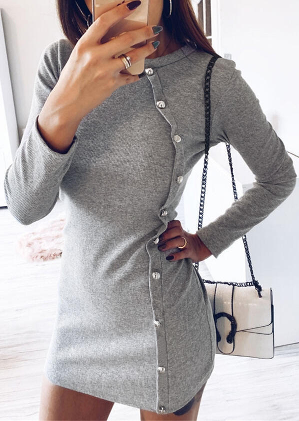 

Mini Dresses Button Long Sleeve Mini Dress - Gray. Size: ,XL