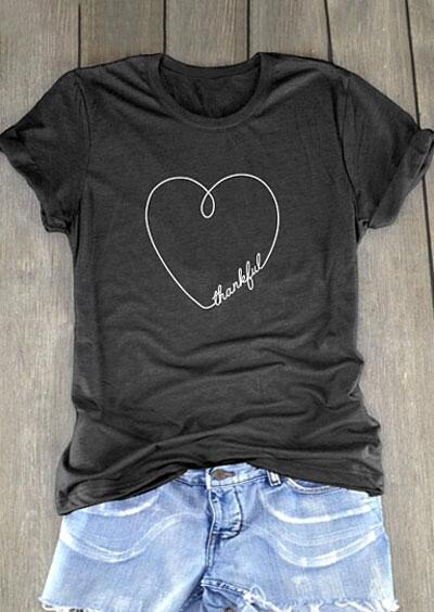 

Tees T-shirts Thankful Heart Short Sleeve T-Shirt Tee - Dark Grey in Dark Grey. Size: ,M