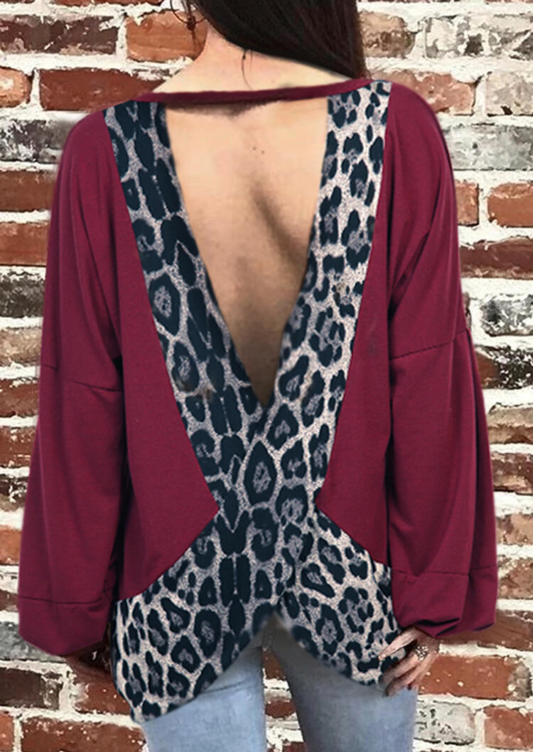 

Blouses Leopard Printed Open Back Blouse - Plum. Size: M
