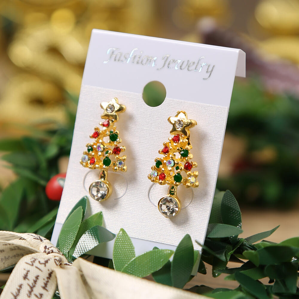 

Earrings Rhinestone Star Christmas Tree Earrings. Size, Gold