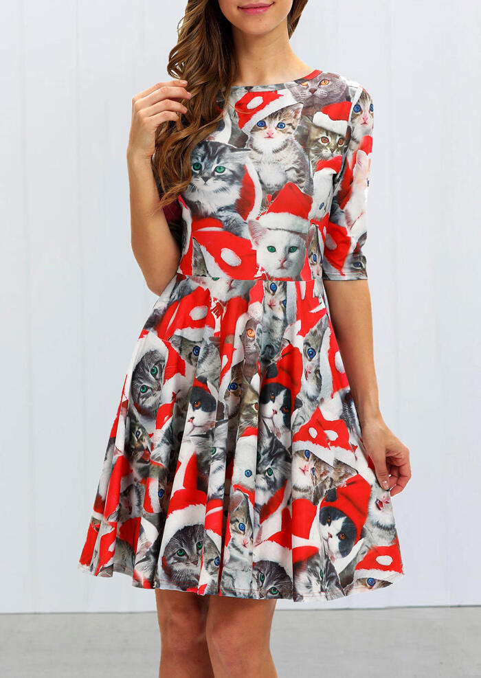 

Christmas Cat Mini Dress - Red, 455908